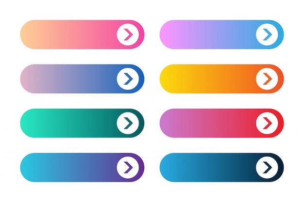 Vector set of modern gradient app or game buttons. User interface web button with arrows.