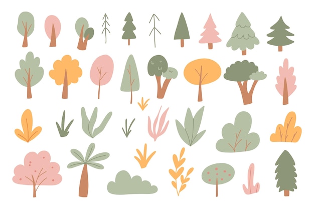 Vector set of simple trees and bushes