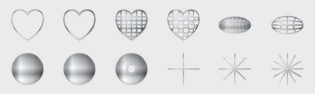 Vector set of Y2K Large set of retro objects for design Simple shapes forms