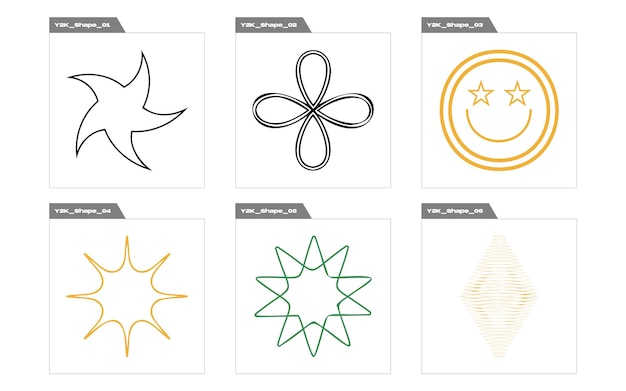 Vector set of Y2K Retro futuristic graphic ornaments Flat minimalist icons