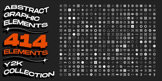 vector set of y2k trendy geometric design elements frames inspired brutalism