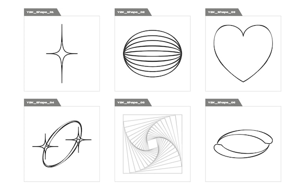 vector set of y2k trendy geometric postmodern figures elements for graphic decoration