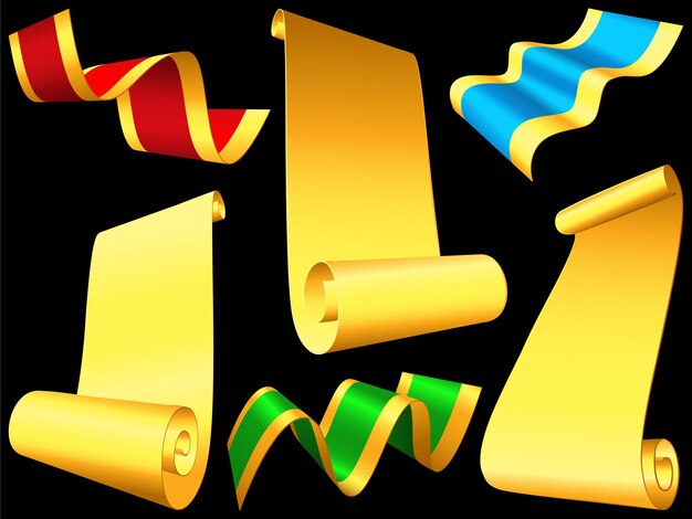 vector set shiny ribbons and paper scrolls
