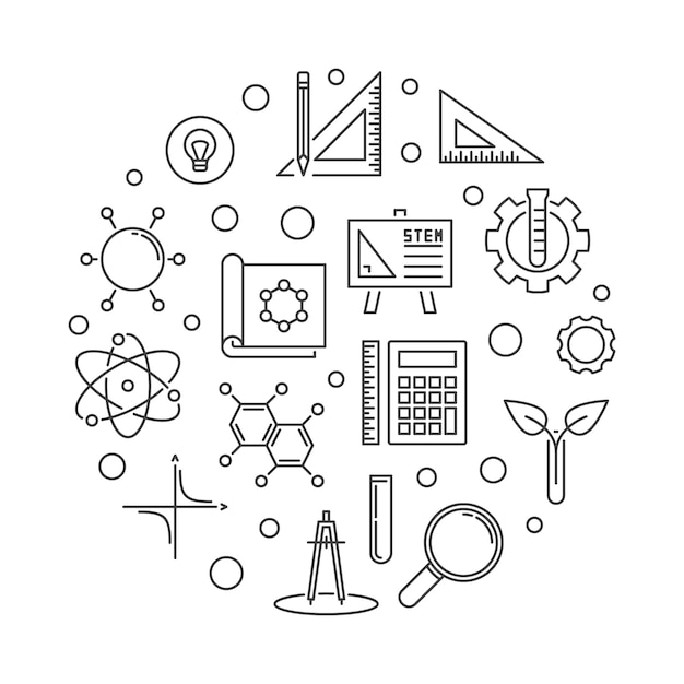 Vector STEM concept outline round illustration