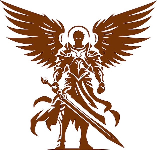 vector stencil art of a guardian angel in armor with a big sword
