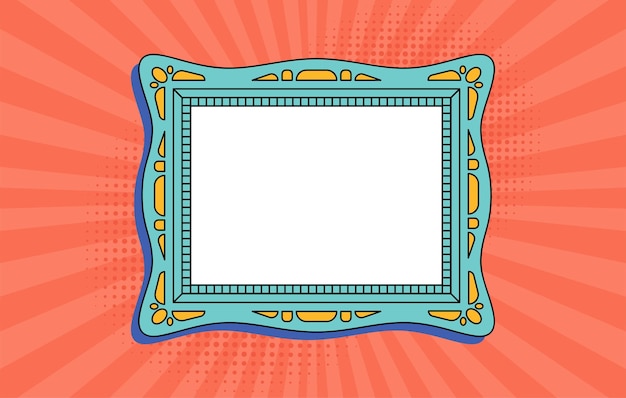 Vector template of lace blank vintage cartoon photo picture frame or mirror in Pop art comic style