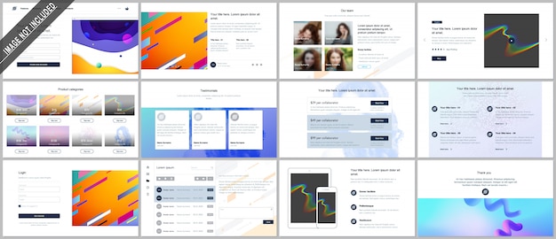 Vector templates for website design, minimal presentations, portfolio with geometric colorful patterns, gradients, fluid shapes. UI, UX, GUI. Design of headers, dashboard, features page, blog etc.