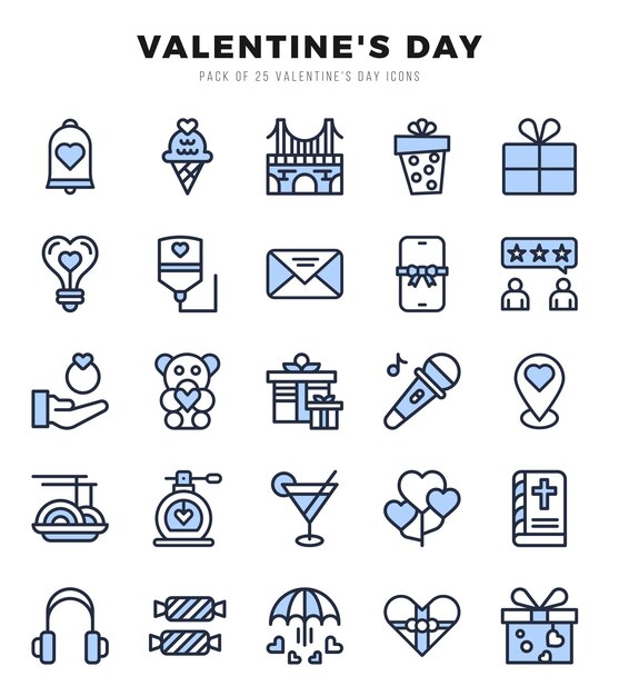 vector valentines day types icon set in two color style vector illustration