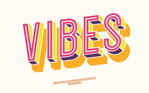 vector vibes font 3d bold color style modern typography for decoration logo poster t shirt book card sale banner printing on fabric industrial cool typeface trendy fun alphabet 10 eps