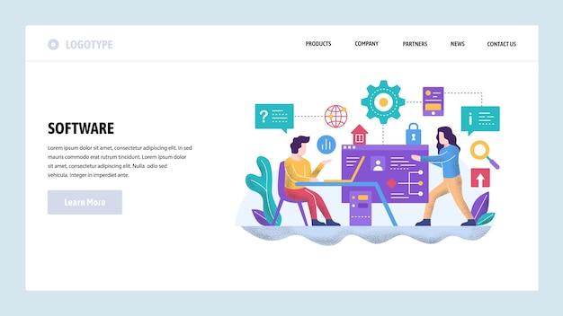 Vector web site design template Software project development Team of coders work together Landing page concepts for website and mobile development Modern flat illustration