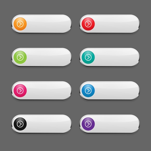 vector withe button with chrome frame for web design
