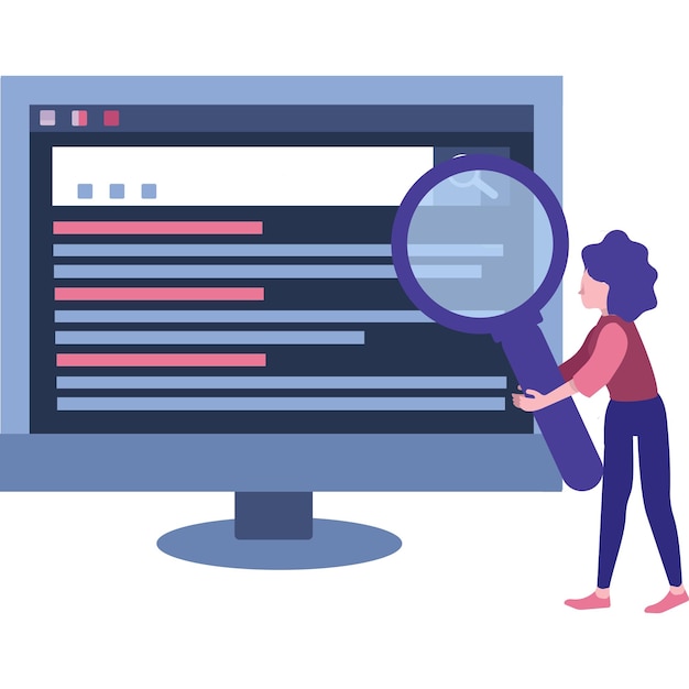 Vector woman search on internet web browser icon