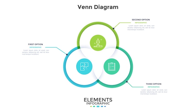 Venn diagram infographic design template with three segments Employee productivity analytics