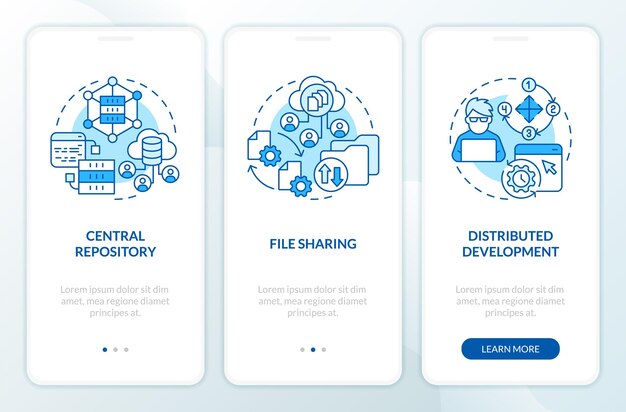 version control advantages blue onboarding mobile app screen