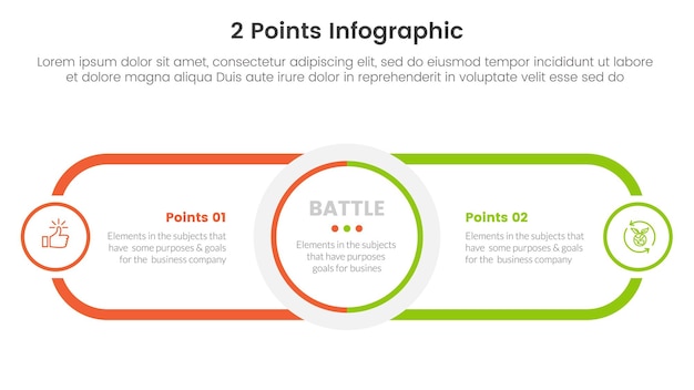 versus or compare and comparison concept for infographic template banner with circle center and round outline rectangle for description with two point list information vector