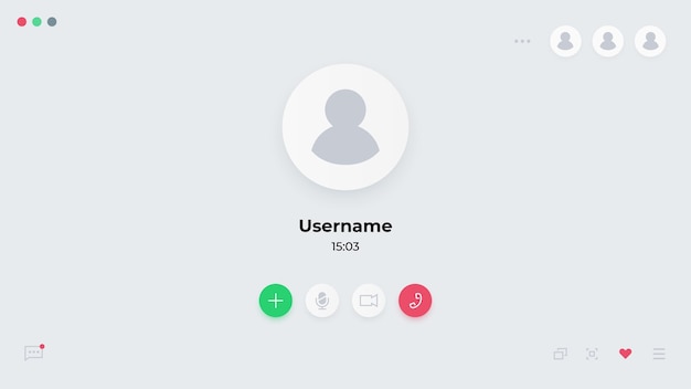 Video call UI Laptop online conference screen template with dial and interface buttons to accept or cancel connection Computer communication technology message application vector display mockup