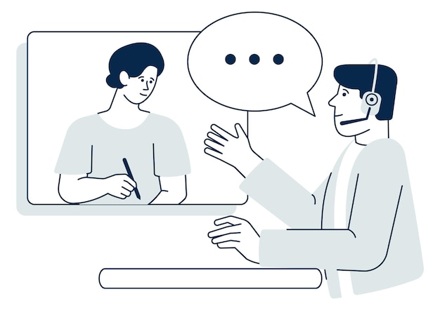 Video call with man in headset Business support worker