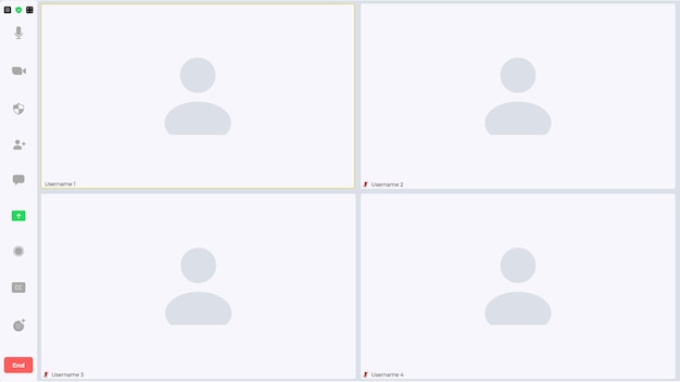 Video call zoom screen with picture and with only audio Web interface of conference chat application with mic and video icon and blank place for your picture Call window mockup for online business