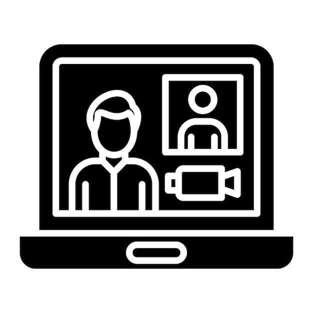 Video Conference Glyph Solid Black Illustration