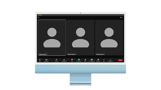 video conference user interface three users video conference calls window overlay on desktop video chat ui elements webinar online meeting vector illustration