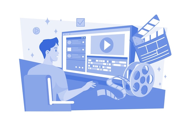 Video Creator Edits Video With Professional Equipment