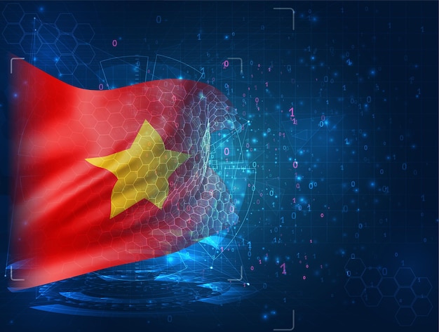 Việt Nam, cờ 3d vector trên nền xanh lam với giao diện hud
