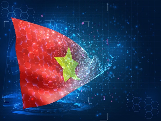 Vietnam vector flag virtual abstract 3D object from triangular polygons on a blue background