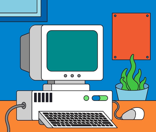 Vintage Retro Old Computer Cartoon Illustration