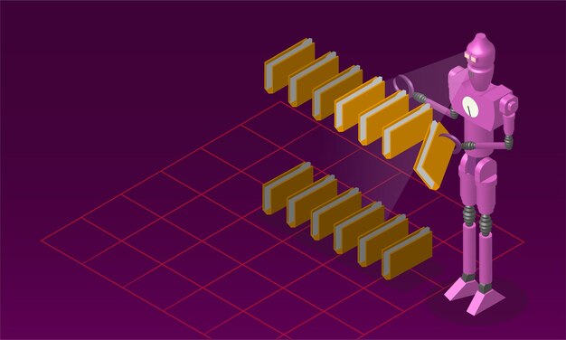 vintage robot sorting foders 3d vector