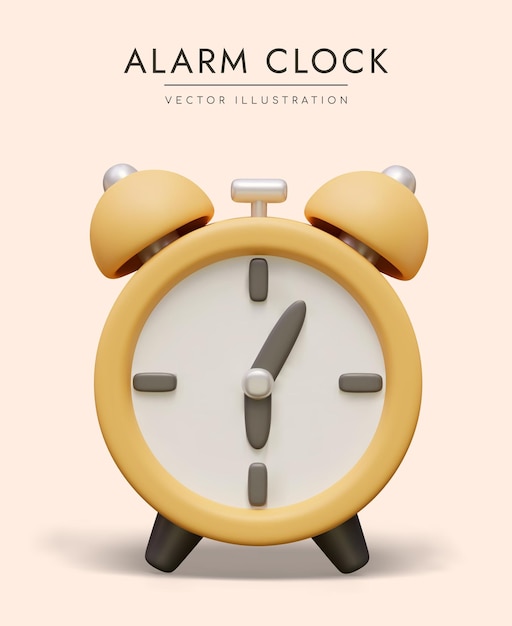 Vintage round alarm clock front view Yellow 3D model of analog clock