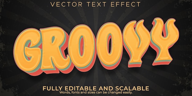 Vintage text effect, editable groovy and retro text style