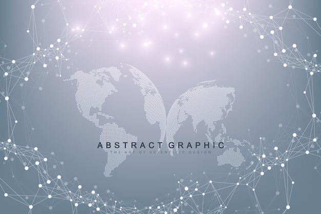 Virtual graphic background with world globes. Global network connection. Digital data visualization. Connection two hemisphere of the planet Earth. Vector illustration.