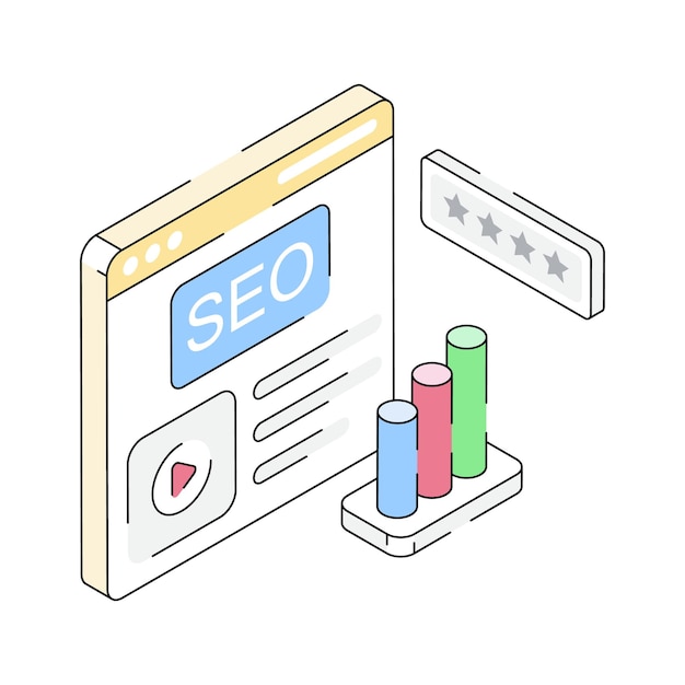 Visually engaging isometric icon depicting advanced seo analysis process