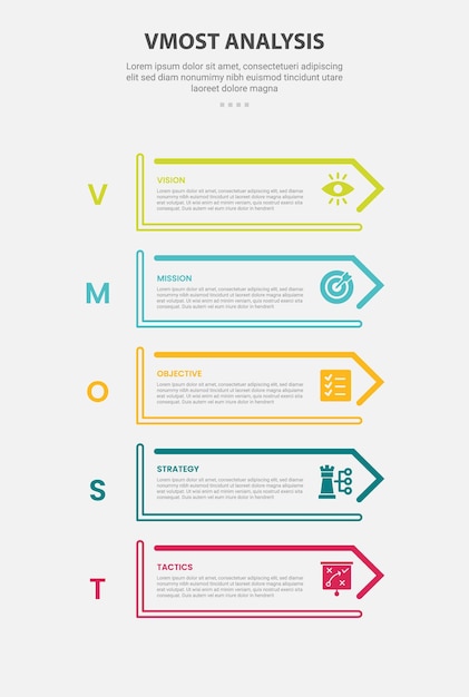 vmost analysis infographic outline style with 5 point template with creative rectangle arrow box on stack vertical position for slide presentation