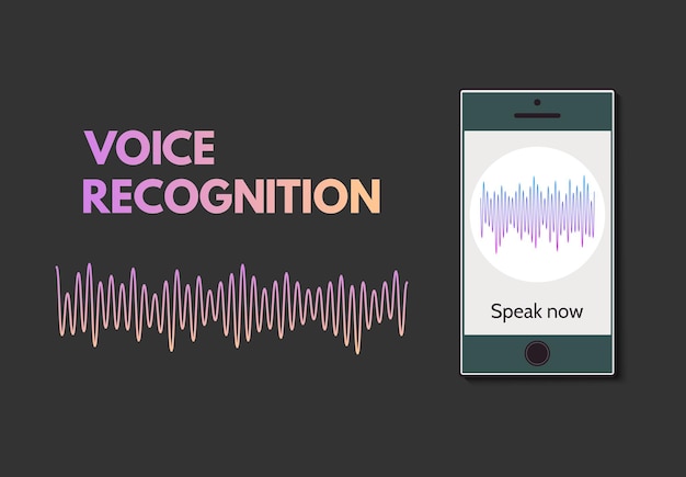 voice recognition. mobile phone with program of voice recognition on the screen. vector illustration.