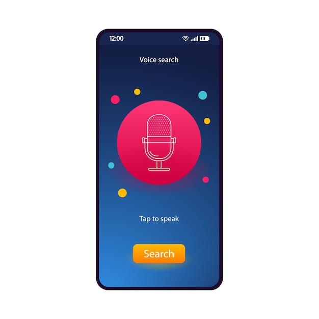 Voice search button smartphone interface vector template Mobile application page blue design layout Mic button phone displaySpeech recognition microphone button screen Flat UI for recording app