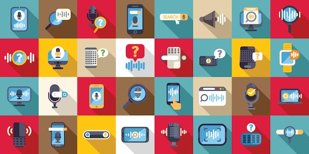 Voice search icons set Voice control interface using sound recognition technology icons set