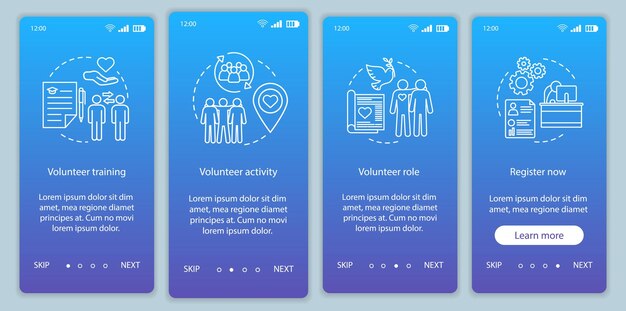 volunteer becoming onboarding mobile app page screen vector template
