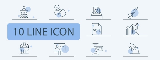 voting icon set hand ballot candidate president parliament deputy check mark pencil 10 line icon style vector line icon for business and advertising