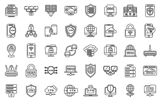 vpn icons set outline vector shield data key private