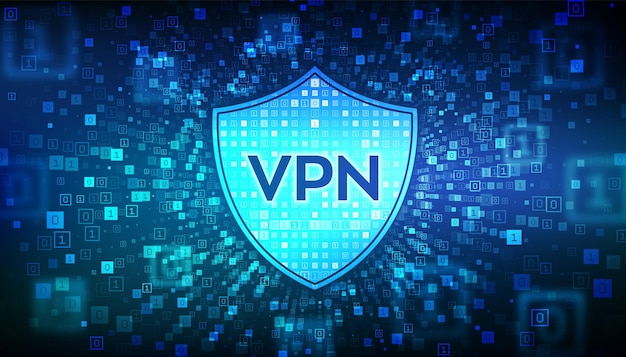 VPN Virtual private network Data encryption IP substitute Secure VPN connection concept Cyber security and privacy Binary data flow tunnel Digital code with digits 10 Vector Illustration