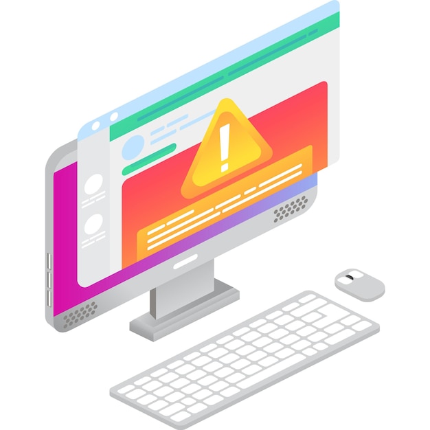 warning alert sign on laptop computer icon vector