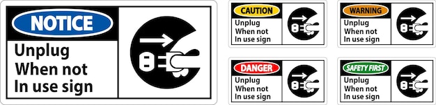 Warning Unplug When Not In Use Symbol Sign