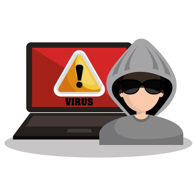 warning virus hacker laptop
