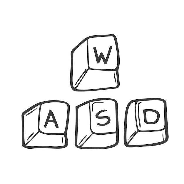 wasd keyboard keys used in pc video games gaming concept