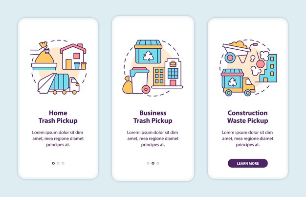 Waste collection and pickup onboarding mobile app page screen