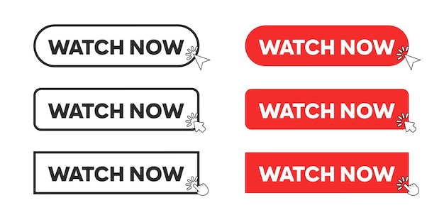 Watch Now Button in Red Rectangle and outline style vector illustration