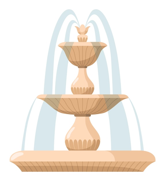 Water fountain and water splash Vintage and modern architecture decor with splashing drops Outdoor park decoration with architectural elements cartoon vector