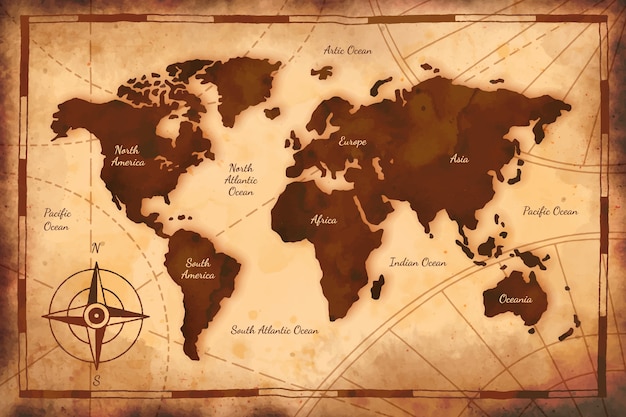 watercolor old world map illustration
