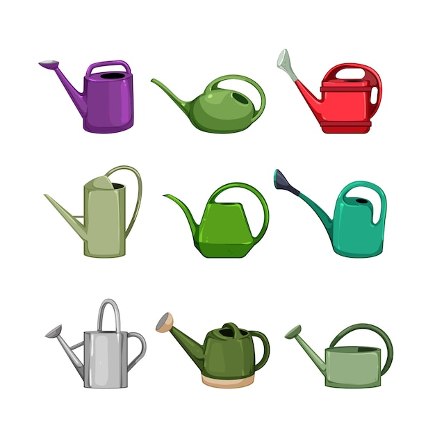 Watering can set cartoon vector illustration